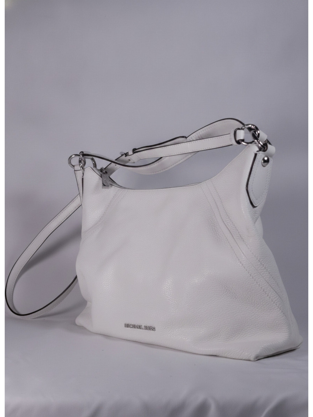 Michael Kors White Pebbled Leather Shoulder Bag with Adjustable Strap